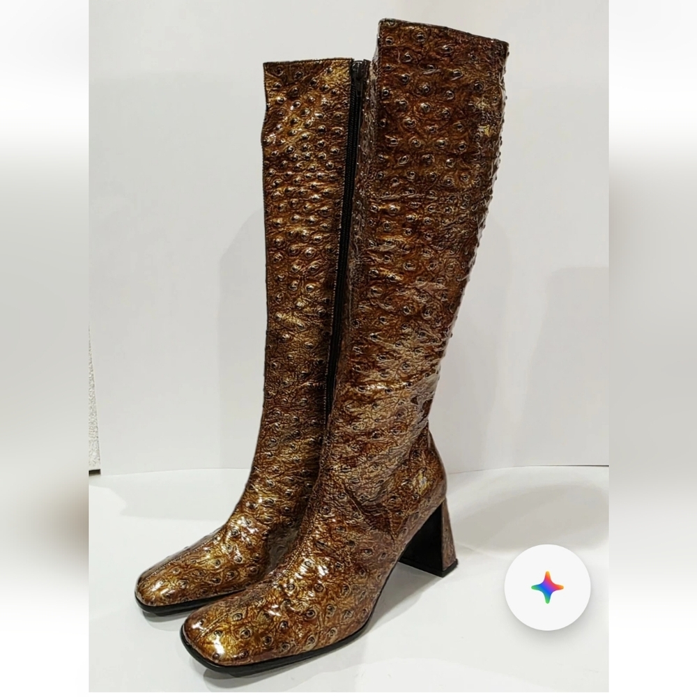 Vittorio Valsecchi OSTRICH BROWN Leather Metallic Knee High Boot 35.5 US 5.5 New